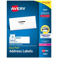 Avery Address Labels with Sure Feed for Laser Printers, 1-1/3" x 4", 3,500 Labels, Permanent Adhesive (5962)