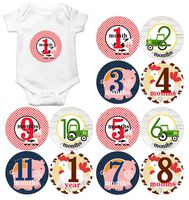 Gift Set of 12 Round Keepsake Photography Monthly Baby Stickers with Farm Animals and Tractor MOSB100