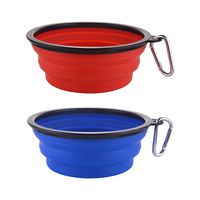 Guardians Large Collapsible Dog Bowls, 34oz Portable Foldable Water Bowls Food Dishes with Carabiner Clip for Travel, 2 Pack (Large,34oz, 34oz-Blue&Red)