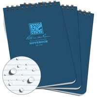 Rite in the Rain Weatherproof Top-Spiral Notebook, 4" x 6", Blue Cover, Universal Pattern, 3 Pack (No. 246-3)