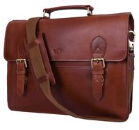 Addey Supply Company 15.5" Leather Messenger Bag for Laptop Briefcase Bag 15.5X3.5X11.5 inch Walnut