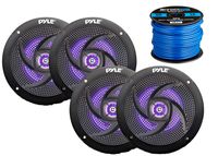 4X Pyle Marine 5.25" 2-Way Waterproof Black LED Low Profile Slim Style Speakers, 16-Gauge 50 Foot Tinned Speaker Wire
