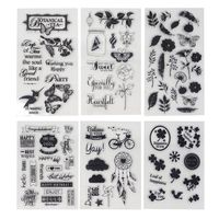 Honbay 6 Sheets Different Theme Friendly Phrases Pretty Patterns Silicone Clear Stamps for Card Making Decoration and Scrapbooking