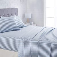 AmazonBasics Lightweight Super Soft Easy Care Microfiber Sheet Set with 16" Deep Pockets - California King, Dusty Blue Pinstripe