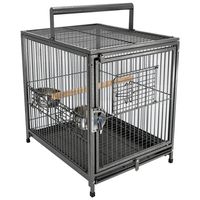 PawHut 22" Heavy Duty Wrought Iron Travel Bird Cage Carrier with Handle Perch and Accessories - Black