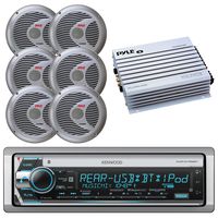 Kenwood KMR-D765BT Bluetooth CD MP3 USB AUX AM/FM Marine Boat Stereo Receiver 6x 6.5 Dual Cone Marine Speakers 4 Ch Waterproof 400 Watt Amplifier