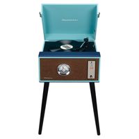 Floor Stand Turntable, Bluetooth Receiver, CD Player, FM Radio, Wood Cabinet, 3W RMS Speakers x 2, (Teal)