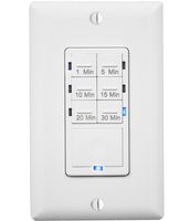 ENERLITES Countdown Timer Switch for bathroom fans and household lights, 1-5-10-15-20-30 Min Settings with Manual Override, Always On Blue LED, Neutral Wire Required, UL Listed, HET06A-R, White