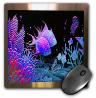 3dRose LLC 8 x 8 x 0.25 Inches Mouse Pad, Neon Pinks and Purple Fish, Coral, and Ocean Art (mp_128917_1)