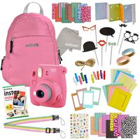 Instax Mini 9 Camera Travel Bundle - 60 Piece Accessory Kit with Shoulder Bag, 20 Sheets of Film, Cleaning Cloth, Strap, Washi Tape, Stickers, Photo Frames + Album - Flamingo Pink - by Outlook 2020