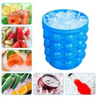 lce Cube Maker Silicone Ice Bucket & Ice Mold with lid Portable Silicon Ice Cube Maker for Chilling Burbon Whiskey Cocktail Beverages - Suitable for Home Kitchen Camping and etc (Blue)