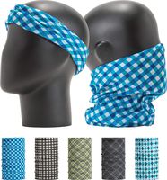 LEEVO Pattern Bold Headwear Scarf Boho Headband Wrap Shield Neck Gaiter Bandana (Free Size (18.5" 9.25"), Assorted Check Plaid No.1, 5pcs Total)