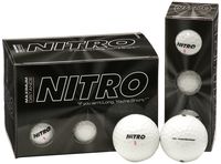Nitro Long Distance Golf Balls (12PK) All Levels Maximum Distance Titanium Core 85 Compression High Velocity Spin Control Long Distance Golf Balls USGA Approved-Total of 12-White