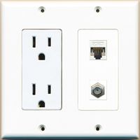 RiteAV - 2 x 15 Amp 125V Power Outlets 1 Cat5e Ethernet and 1 Coax Wall Plate