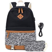 Girls Casual Daily Backpack Vintage Canvas Backpack with USB Port 2 in 1 School Backpack Set with Coin Purse