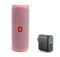 JBL Flip 5 Waterproof Portable Wireless Bluetooth Speaker Bundle with 2-Port USB Wall Charger - Pink