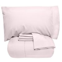 Sweet Home Collection 7 Piece Comforter Set Bag Solid Color All Season Soft Down Alternative Blanket & Luxurious Microfiber Bed Sheets, Full, Pale Pink