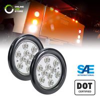 2pc 4" White Round LED Reverse Trailer Tail Light Kit [DOT FMVSS 108] [SAE (2) R] [Grommet & Plug Included] [IP67 Waterproof] [Back Up Signal] Trailer Lights for Boat Trailer RV Trucks