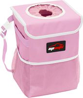 EPAuto Waterproof Car Trash Can with Lid and Storage Pockets, Pink