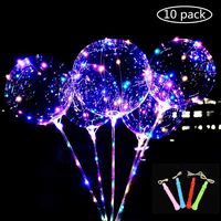 LED Light Up BoBo Balloons Colorful 10 Packs,3 Levels Flashing Handle,20 Inches Bubble Balloon,70cm Stick,Christmas Birthday Party Decoration