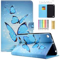 Kindle Fire 7 Case,LittleMax Ultra Slim PU Synthetic Leather Case Flip Stand [Magnetic Closure] Cover for Amazon Kindle Fire 7 5th Gen 2015 Version with 1 Free Stylus-02 Blue Butterfly
