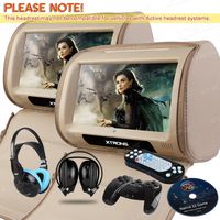 XTRONS Beige 2 X 9 Twin Car Headrest DVD Player Pillow HD Touch Screen Monitor MP3 Game Disc IR Headphones