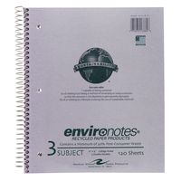 Environotes Recycled Wirebound Notebook, 3 Subject, 11 x 9 Inches, 120 Sheets, College Ruled, 3 Double Pockets, Grey Kraft Covers (13384)