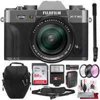 Fujifilm X-T30 4K Wi-Fi Mirrorless Digital Camera with XF 18-55mm Lens Kit - Charcoal Silver with 64GB Deluxe Bundle and Travel Photo Cleaning Kit