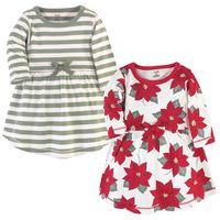 Touched by Nature Girls, Toddler, and Baby Organic Cotton Long-Sleeve Dresses, Poinsettia, 4 Toddler