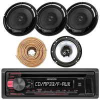 Kenwood KDC118 Car CD Player Receiver AUX Radio - Bundle Combo With 4x Kenwood KFC1665S 6.5" 2-Way Black Car Coaxial Audio Speakers, Enrock 50 ft 18 Gauge Speaker Wire