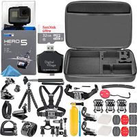 GoPro HERO5 Black + 32GB Memory Card + Hard Case + Card Reader + Chest Strap Mount + Head Strap Mount + Flexible Tripod + Extendable Monopod + Floating Handle + Hero 5 Best Value Bundle