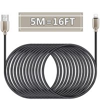 16FT Charger Cable,5M Nylon Braided Super-long Charger Cord USB Cable with Zinc Alloy Connector Compatible with Phone 11/11Pro/11ProMax/Xs/Max/XR/X/8/8Plus/7/7Plus/6S/6SPlus/5/5S/5C/SE/Pad/Pod (Black)