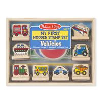 Melissa & Doug My First Wooden Stamp Set - Vehicles (Arts & Crafts, Sturdy Wooden Storage Box, Washable Ink, 10 Pieces, Great Gift for Girls and Boys - Best for 3, 4, 5, and 6 Year Olds)