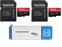 SanDisk 64GB Micro SDXC Extreme Pro Memory Card (Two Pack) Bundle Works with GoPro Hero 7 Black, Silver, Hero7 White UHS-1 U3 A2 with (1) Everything But Stromboli (TM) 3.0 Micro/SD Card Reader