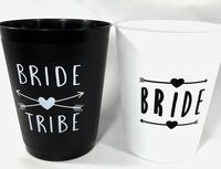 Bride Tribe Cups- White and Black- 16 Ounce Cups 12 Count, 1 White Bride Cup, 11 Black Bride Tribe Cups, For [Weddings], [Bridal Showers], [Engagement and Bachelorette Parties]