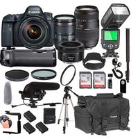 Canon EOS 6D Mark II with 24-105mm f/4 L is II USM + 50mm 1.8 STM + Tamron 70-300mm + 128GB Memory + Pro Battery Bundle + Power Grip + Microphone + TTL SpeedLight + Pro Filters,(25pc Bundle)