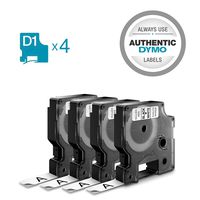 DYMO Authentic D1 Labels | DYMO Labels for LabelManager and LabelWriter Duo Label Makers, Great for Organization, Indoor or Outdoor Use, 1/2" (12mm) x 23' (7m), Black Print on White Tape, Water Resistant, Pack of 4