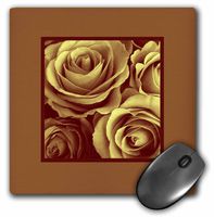 3dRose LLC 8 x 8 x 0.25 Inches Mouse Pad, Antique Gold Roses Surrounded by a Rich Warm Brown Frame (mp_29967_1)