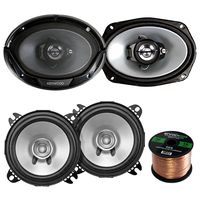 2 Pair Car Speaker Package of 2X Kenwood KFC-C1055S 210-Watt 4" Inch Black Dual Cone Speakers - Bundle Combo with 2X KFC6965S 6x9 400 Watt 3-Way Audio Speaker + Enrock 16g 50 Ft Speaker Wire