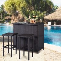 Tangkula 3 Piece Patio Bar Set Rattan Wicker Bar Stools & Table for Lawn Pool Backyard Garden Dining Set with 2 Storage Shelves Indoor Outdoor Moder Wicker Bar Furniture