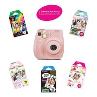 Fujifilm Instax Mini 7S Instant Camera (Certified Refurbished) with Mystery Film Pack Bundle | 2 Mystery Film Fun Packs of 10 Sheets | Rainbow, Shiny Star, Comic, Candy Pop & Stained Glass(Light Pink)