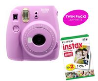 Fujifilm Instax Mini 9 Instant Print Camera (Renewed) Plus Twin Pack Film Starter Bundle | 10 Sheets x 2 = 20 White Frame Instant Exposure Photograph Sheets (Smokey Purple)