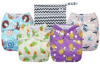 Anmababy 4 Pack Adjustable Size Waterproof Washable Pocket Cloth Diapers with 4 Inserts and Wet Bag(Purple)