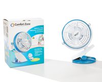 World & Main Comfort Zone Battery & USB Clip/Desk Fan, Blue