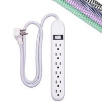 Cordinate 6-Outlet Surge Protector, Power Strip, Flat Plug, Braided Cord, Decorative, 3 ft Power Cord, Wall Mount, Tangle-Free, Warranty, White, 41638
