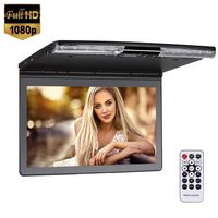 17.3 inch Super Slim Metal Frame Digital IPS Screen Flip Down car Monitor, Car Overhead Roof Mount Monitor 1080P Video Built in IR &FM Transmitter HDMI Input SD USB (Black)
