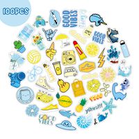 VSCO Stickers for Hydro Flask 100 Pcs, Cool Waterproof Stickers for Water Bottles Laptop, Trendy Aesthetic Blue Yellow Sticker Pack for Teens Girls Boys and Adults