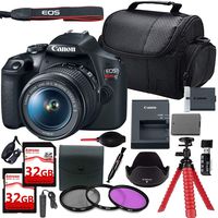 Canon EOS Rebel T7 DSLR Camera with 18-55mm Lens + 2 Pcs 32GB Extreme Card + Filters + Tulip Hood + Remote + Extra Battery & More