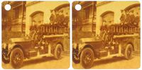 3dRose Early 1900s Pumper Fire Truck and Firemen - Key Chains, 2.25 x 4.5 inches, set of 2 (kc_16211_1)