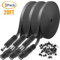 3 Pack DC Power Extension Cable 20ft 2.1mm x 5.5mm Compatible with 12V DC Adapter Cord for CCTV IP Camera, LED, Car - Black